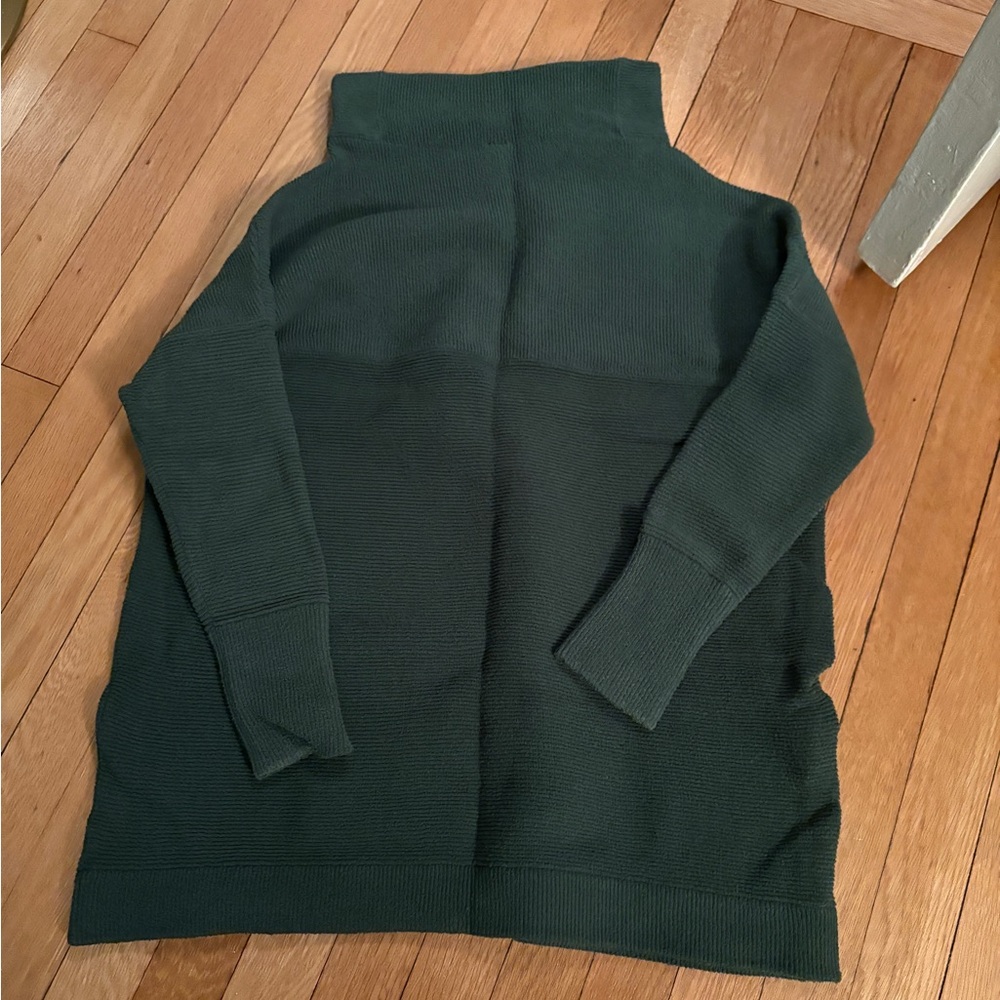 Free People Turtleneck Ribbed Knit Long Sweater - Dark Green